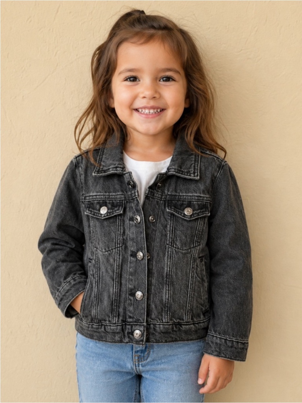 Cat & Jack Black Washed Denim Jacket Button Up Outerwear